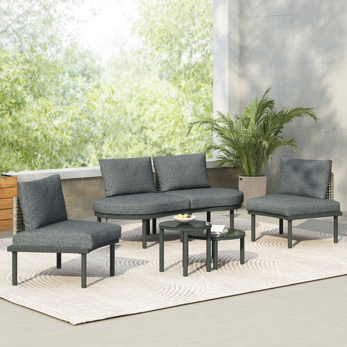 6-Piece Patio Sofa Furniture Set, Half Moon Outdoor Sectional Sofa