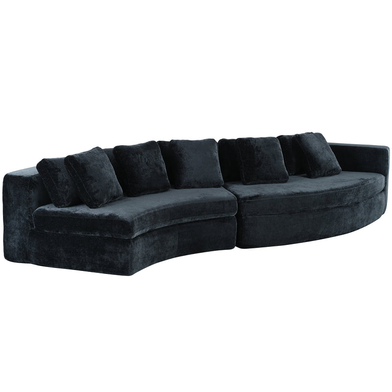 4-Seater Curved Modular Chenille Sofa – Navy Blue