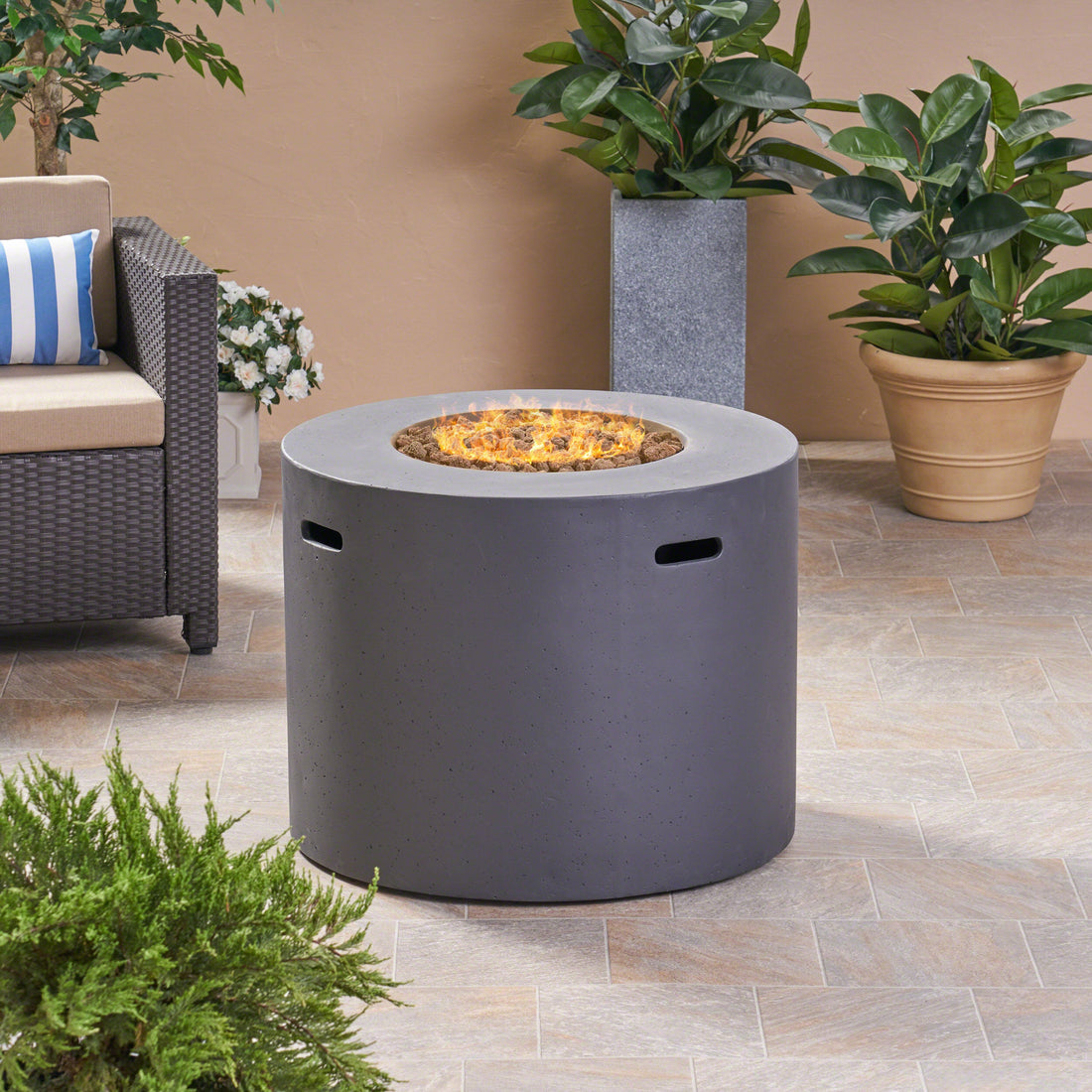 Contemporary 31' Round MGO Fire Pit with 40,000 BTU in Dark Grey
