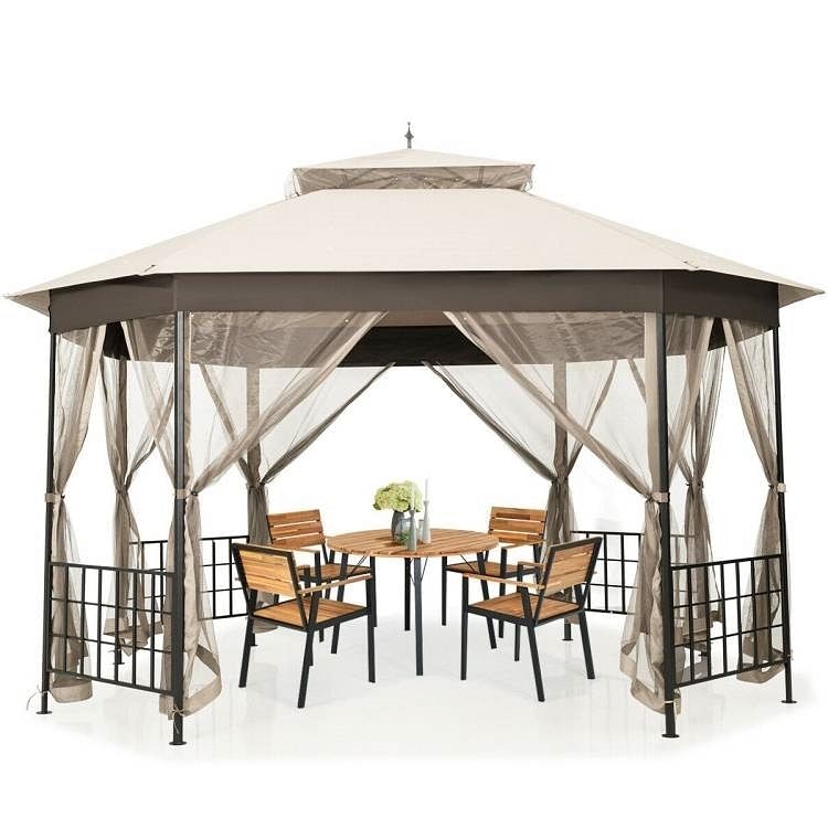 Outdoor 10 x 12 Ft Octagon Gazebo with Mosquito Net Sidewalls and