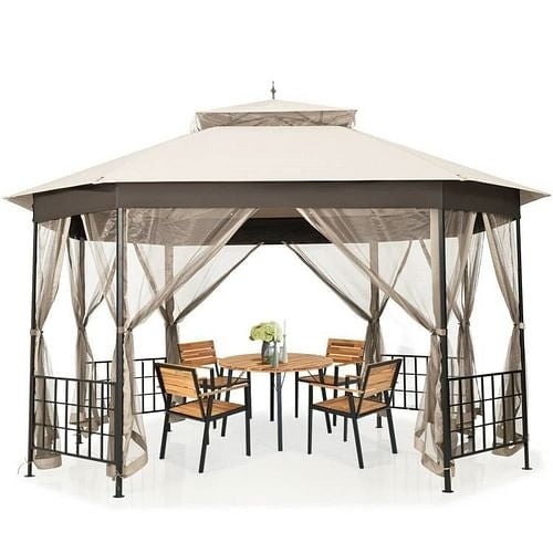 Outdoor 10 x 12 Ft Octagon Gazebo with Mosquito Net Sidewalls and