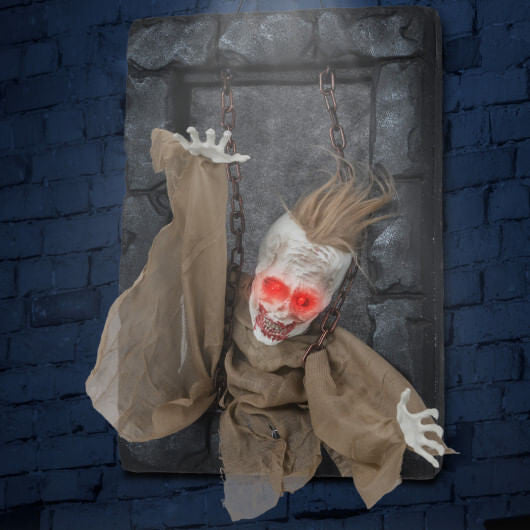 Halloween Hanging Animated Zombie Prisoner Decoration Sound-Activated