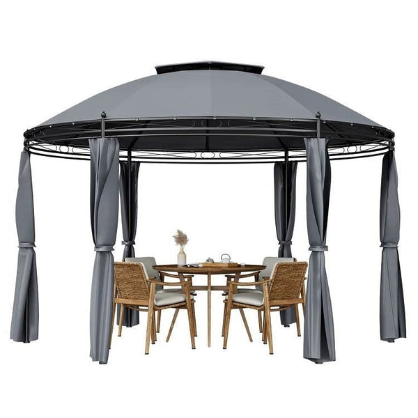 Circular Dome Hexagon Gazebo Canopy with Polyester Privacy Curtain in