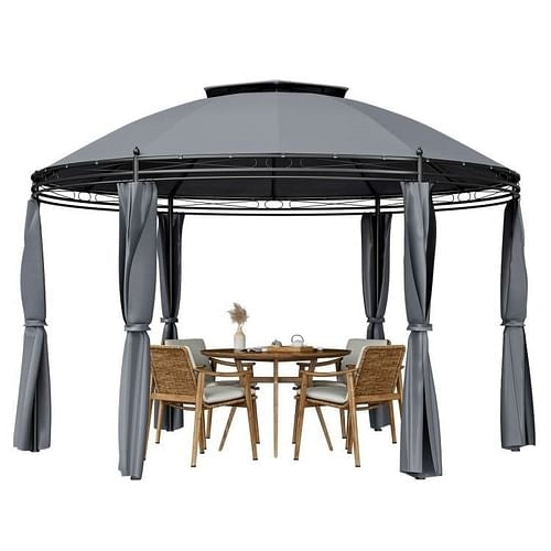 Circular Dome Hexagon Gazebo Canopy with Polyester Privacy Curtain in