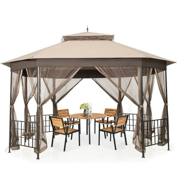 Outdoor 10 x 12 Ft Octagon Gazebo with Mosquito Net Sidewalls