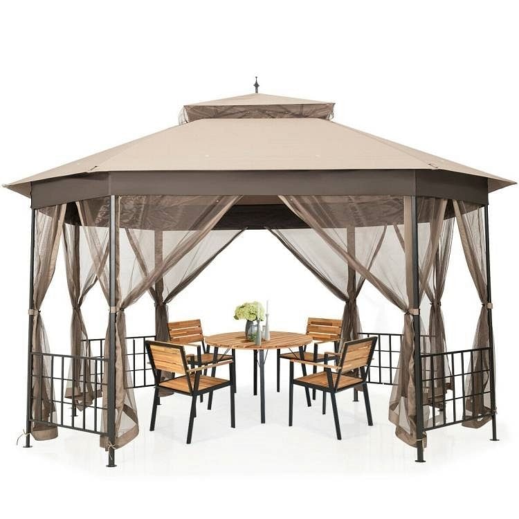 Outdoor 10 x 12 Ft Octagon Gazebo with Mosquito Net Sidewalls