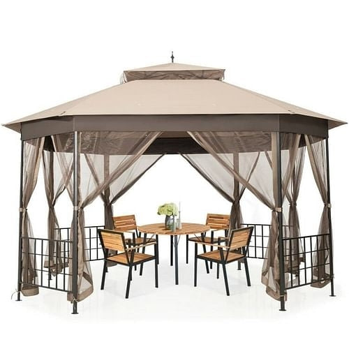 Outdoor 10 x 12 Ft Octagon Gazebo with Mosquito Net Sidewalls