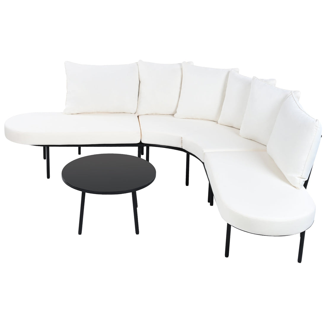Patio Half- Moon Curved Outdoor Furniture Sofa Set with Coffee Table