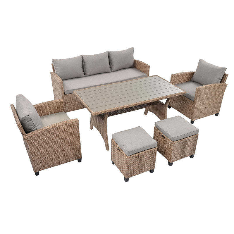 6-Piece Outdoor Rattan Wicker Set Patio Garden Backyard Sofa, Chair,