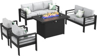 Aluminum Furniture Set with Fire Pit Table, 5 Pieces Patio Sectional