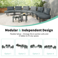 8-Piece Patio Sofa Furniture Set, Half Moon Outdoor Sectional Sofa