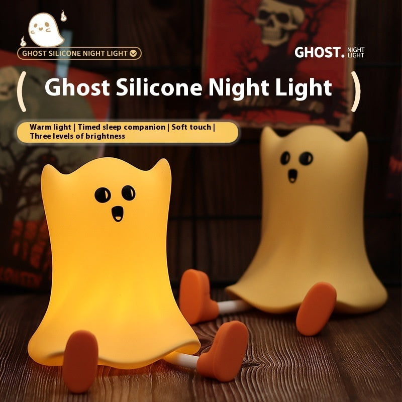 Halloween Silicone Ghost Shaped Bedside Lamp With Touch Control Soft