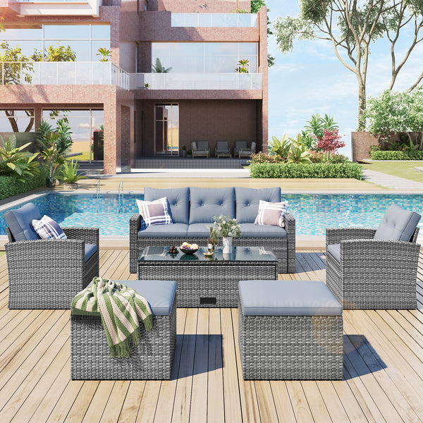 6-piece All-Weather PE rattan Patio Outdoor Dining Conversation
