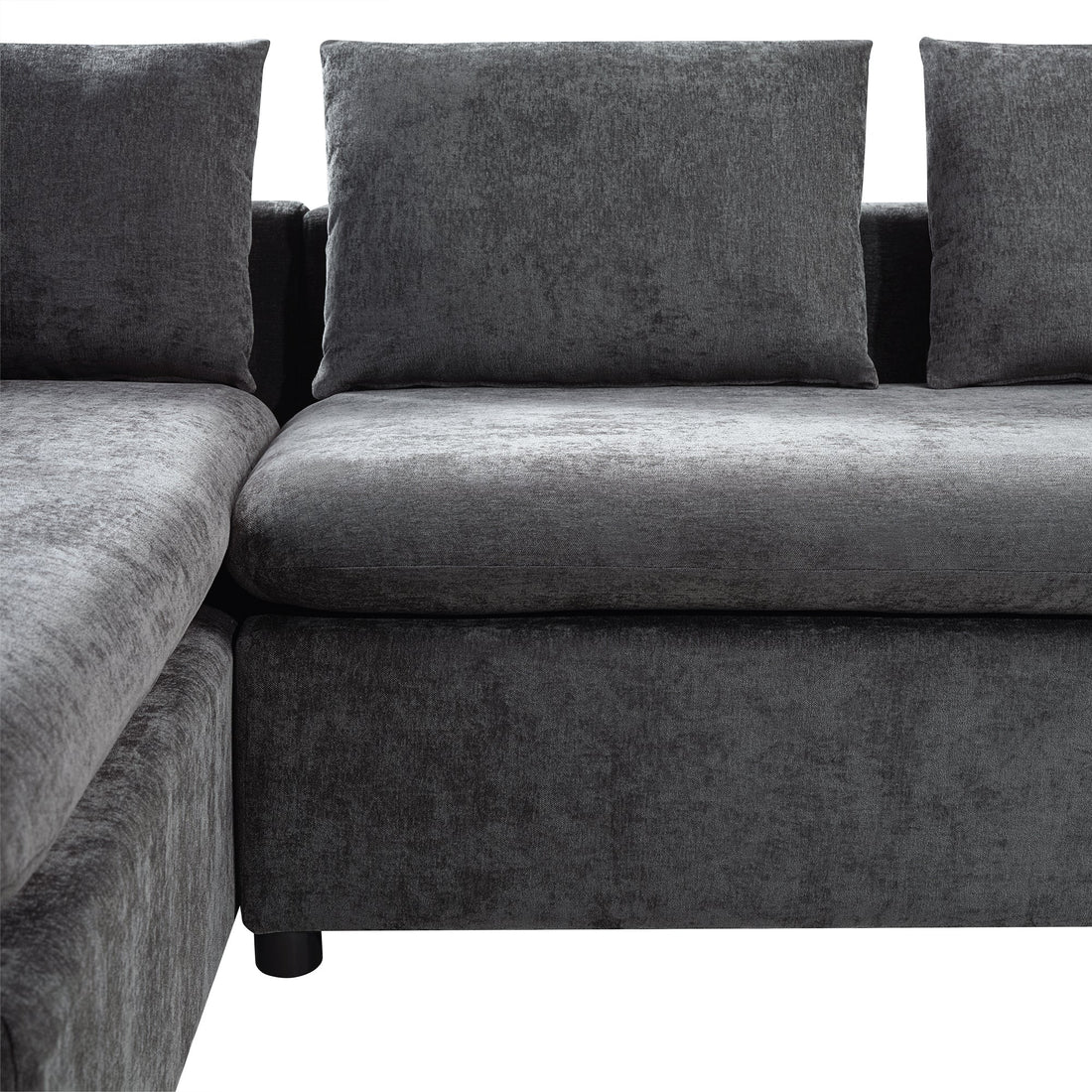 Modern L-Shaped Sectional Sofa with Storage in Gray Chenille, 93.7'