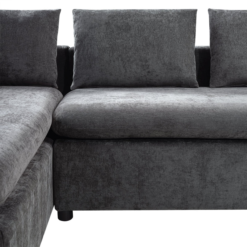 Modern L-Shaped Sectional Sofa with Storage in Gray Chenille, 93.7'