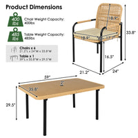 7 Pieces Patio Dining Set, Outdoor Wicker Furniture Set, Plastic-wood