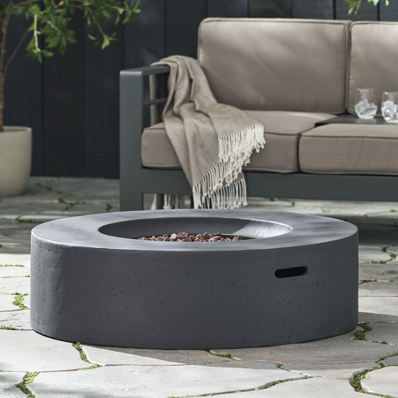 Modern Lightweight Concrete Outdoor Circular Fire Pit 50,000 BTU Dark