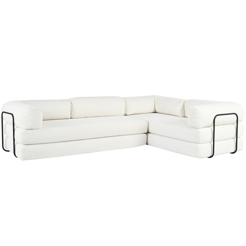 L-Shaped Modular Sofa Bed in Corduroy Fabric, Ideal for Living Rooms