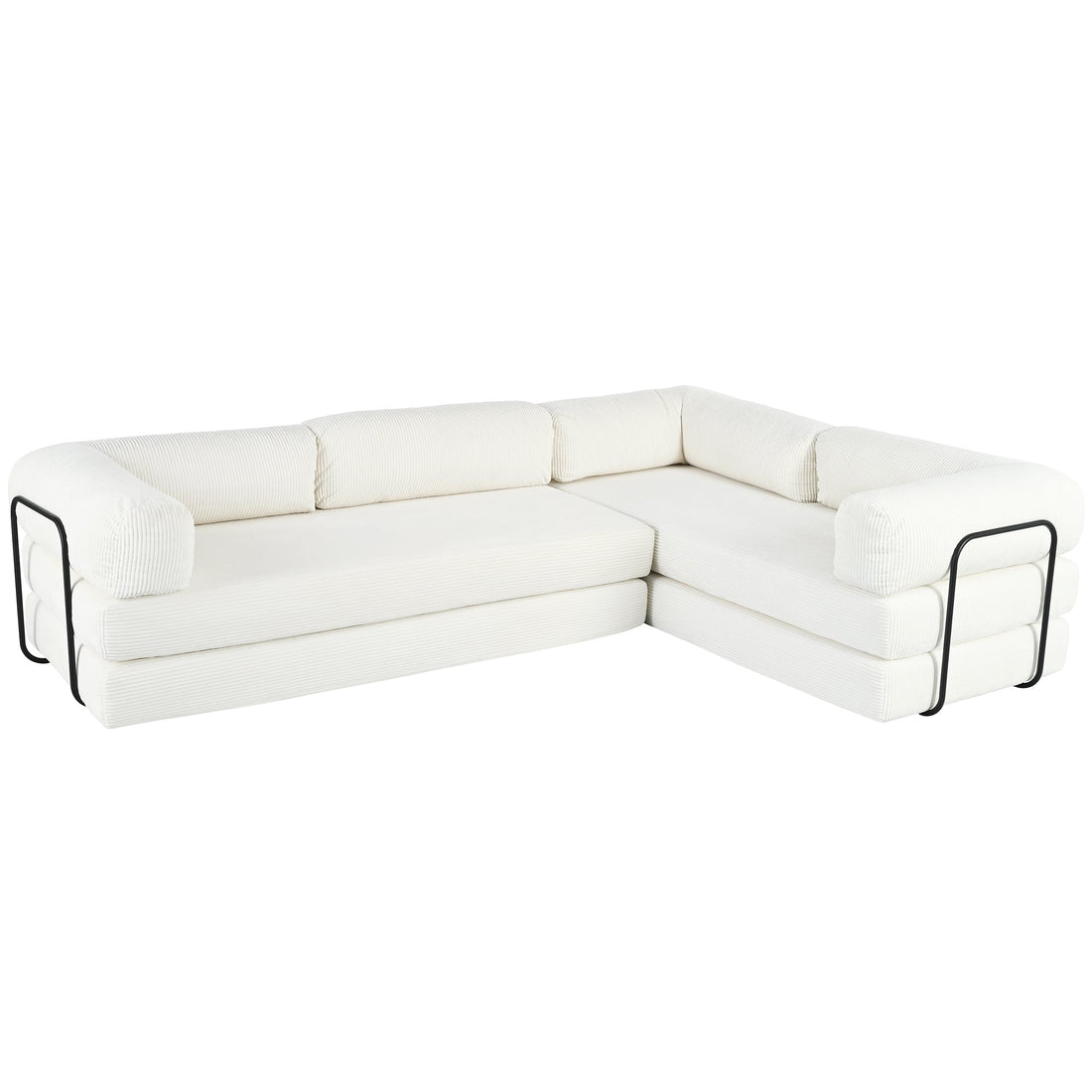 L-Shaped Modular Sofa Bed in Corduroy Fabric, Ideal for Living Rooms