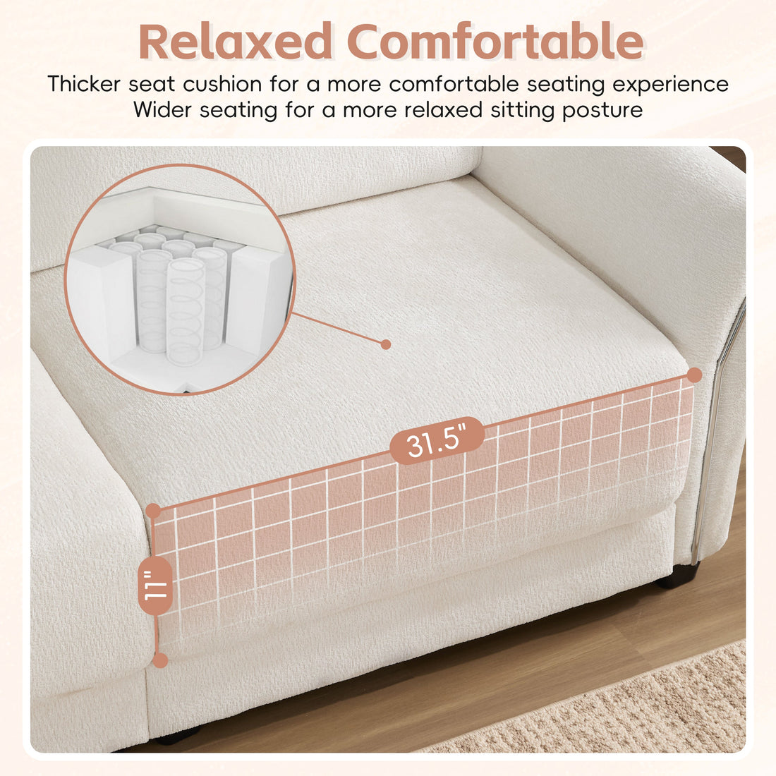 110' Modular Sectional Sofa, L-Shape with Extra-Wide Seat Cushion, USB