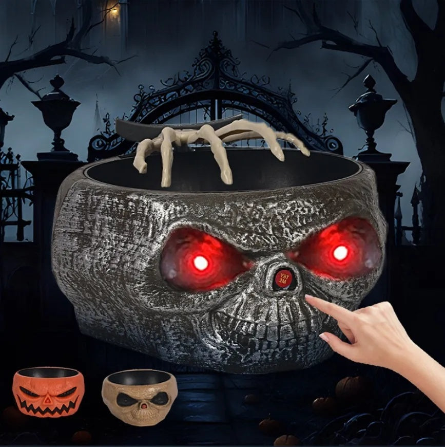 Halloween Pumpkin Candy Bowl – Motion-Activated Skeleton Hand