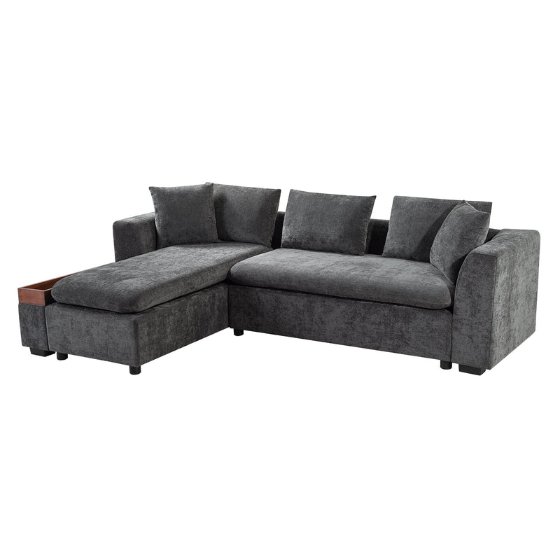 Modern L-Shaped Sectional Sofa with Storage in Gray Chenille, 93.7'