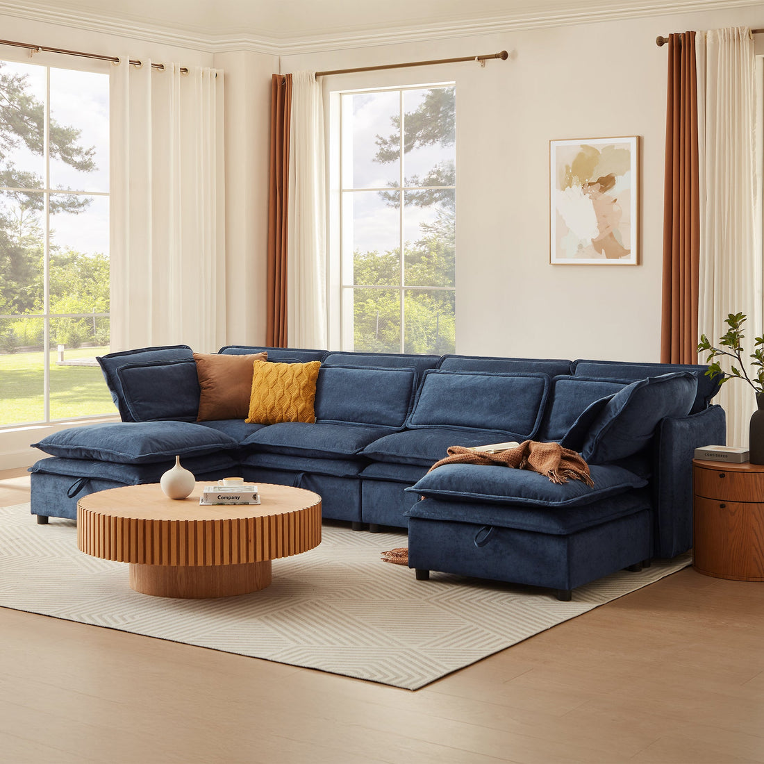 Double-Layer Cushion Modern Large U-Shaped Modular Sofa, Freely