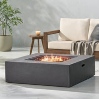 Modern 50,000 BTU Square MgO Fire Table with Propane Tank in Dark Grey