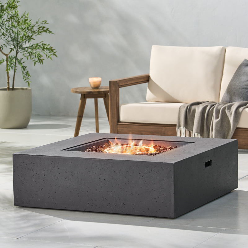 Modern 50,000 BTU Square MgO Fire Table with Propane Tank in Dark Grey