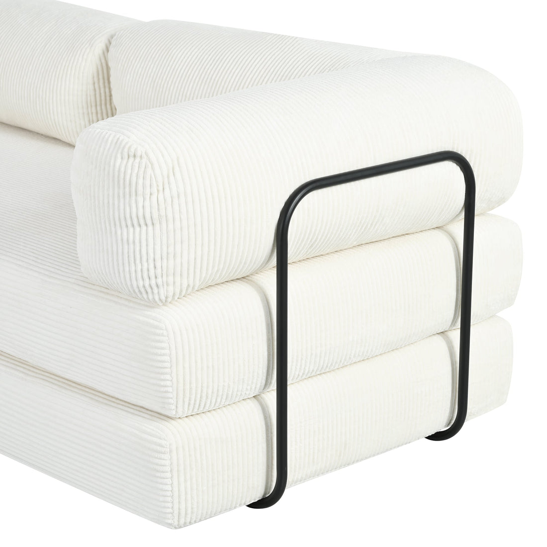 L-Shaped Modular Sofa Bed in Corduroy Fabric, Ideal for Living Rooms