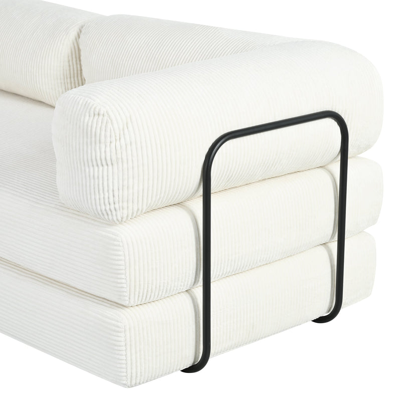 L-Shaped Modular Sofa Bed in Corduroy Fabric, Ideal for Living Rooms