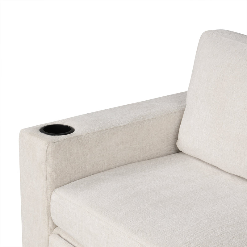 Beige Chenille Sectional Sofa Convertible Pull-out Bed with Storage