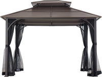 10x12 Hardtop Gazebo Steel Frame Netting Brown