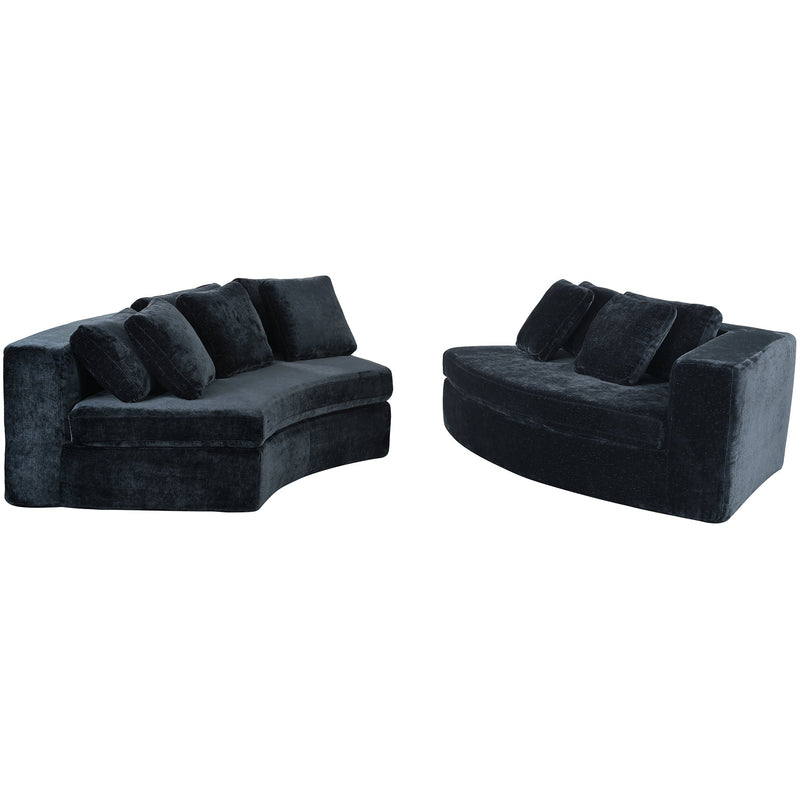 4-Seater Curved Modular Chenille Sofa – Navy Blue
