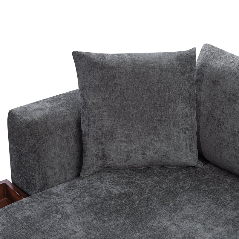 Modern L-Shaped Sectional Sofa with Storage in Gray Chenille, 93.7'