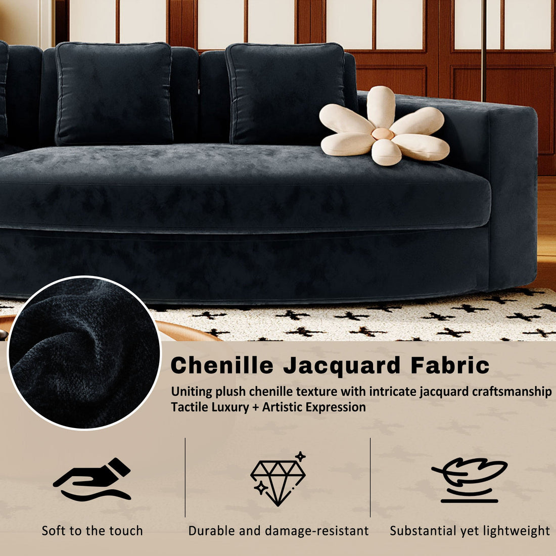 4-Seater Curved Modular Chenille Sofa – Navy Blue