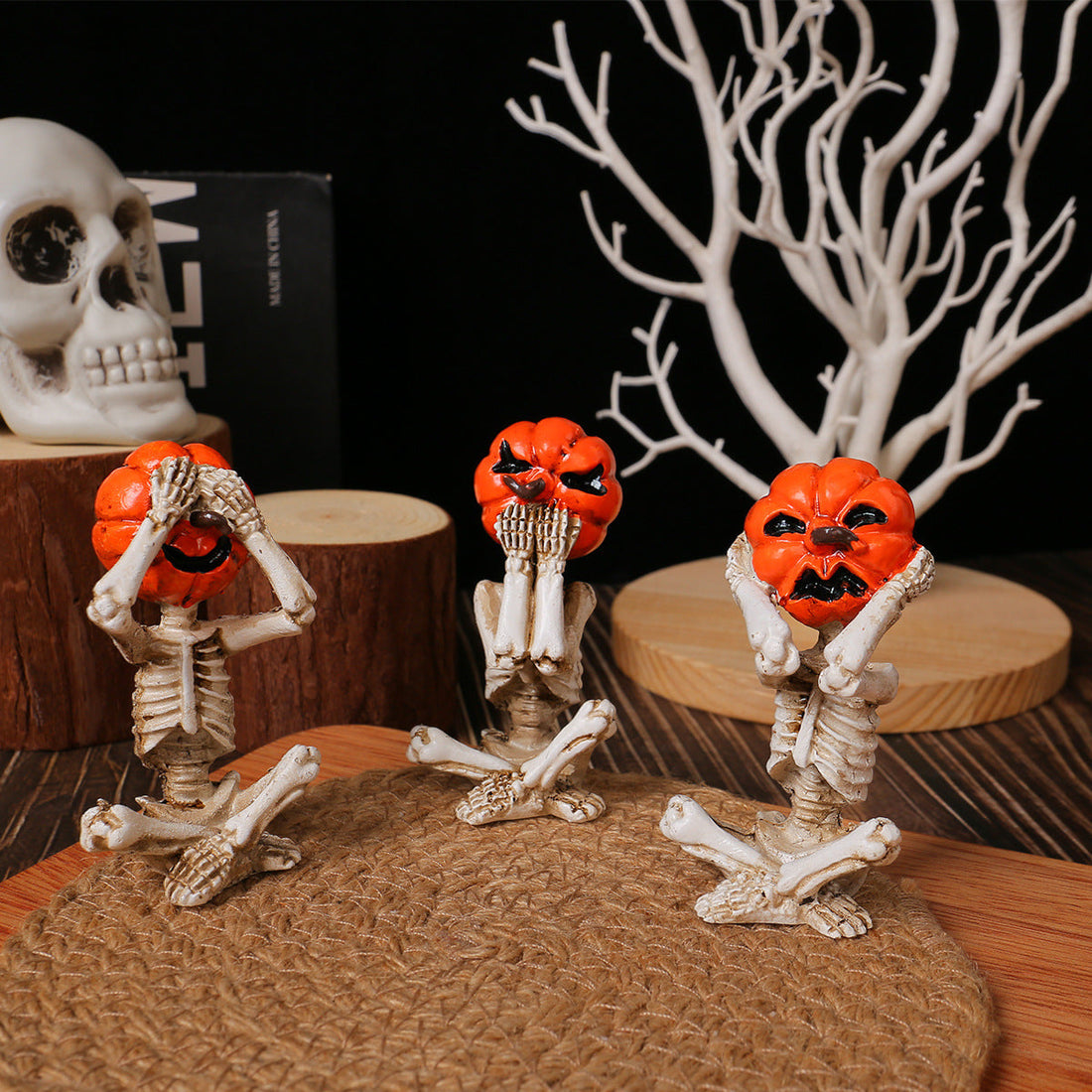 Pumpkin Head Skull Ornaments – 3-Piece Set