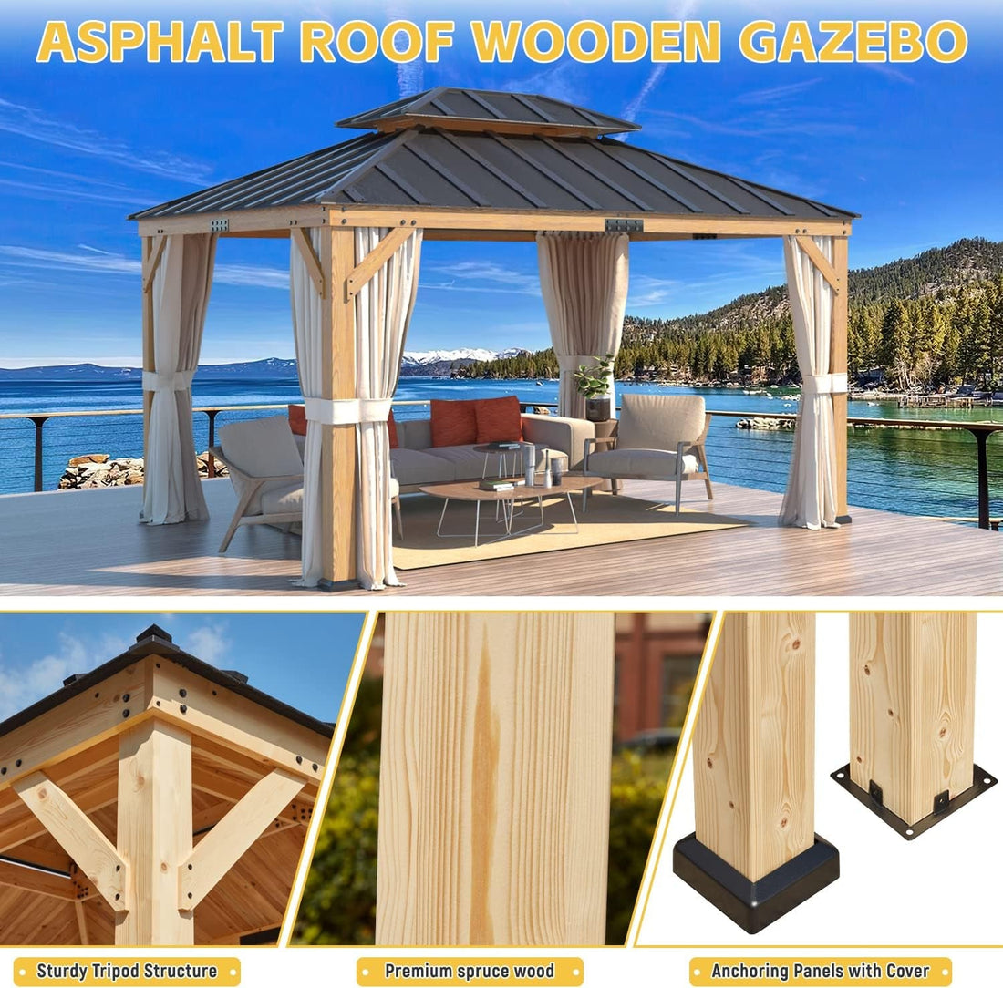 Spruce Wood Double Roof Gazebo 11x13