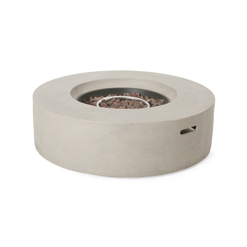 Modern Outdoor 50,000 BTU Round MgO Concrete Propane Fire Pit, Light