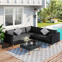 4-pieces Outdoor Wicker Sofa Set, Patio Furniture with Colorful
