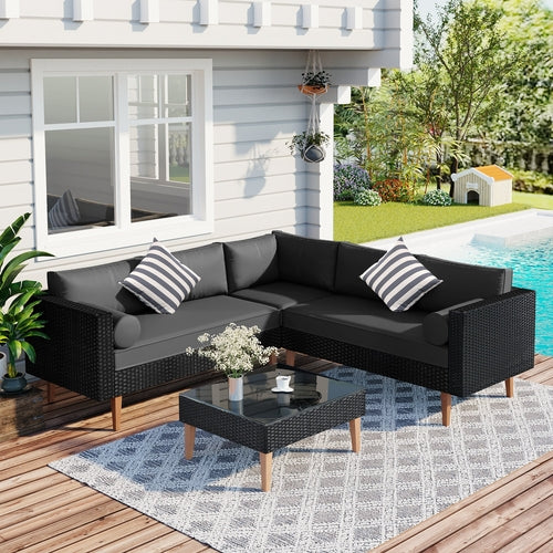 4-pieces Outdoor Wicker Sofa Set, Patio Furniture with Colorful