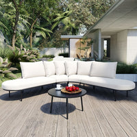 Patio Half- Moon Curved Outdoor Furniture Sofa Set with Coffee Table