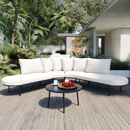 Patio Half- Moon Curved Outdoor Furniture Sofa Set with Coffee Table
