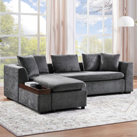 Modern L-Shaped Sectional Sofa with Storage in Gray Chenille, 93.7'