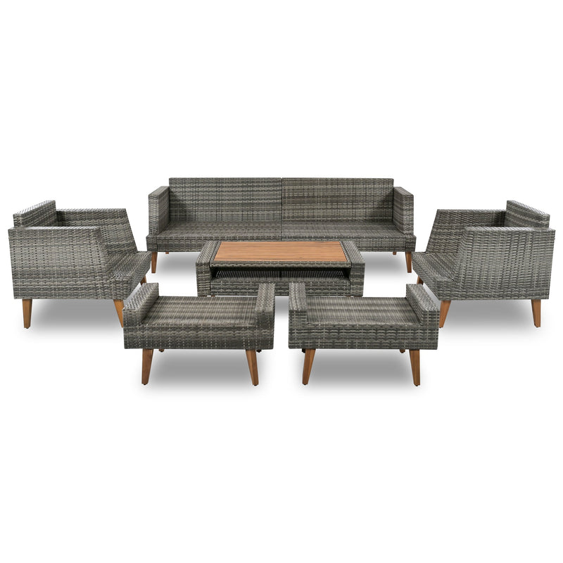 6-Pieces All Weather PE Wicker Sofa Set, Outdoor Rattan sofa With