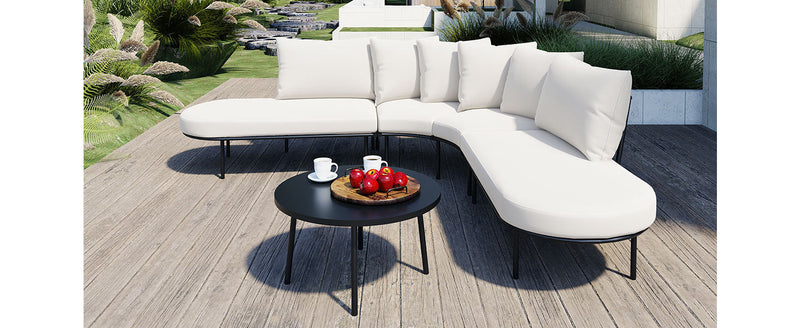 Patio Half- Moon Curved Outdoor Furniture Sofa Set with Coffee Table