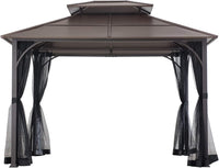10x12 Hardtop Gazebo Steel Frame Netting Brown