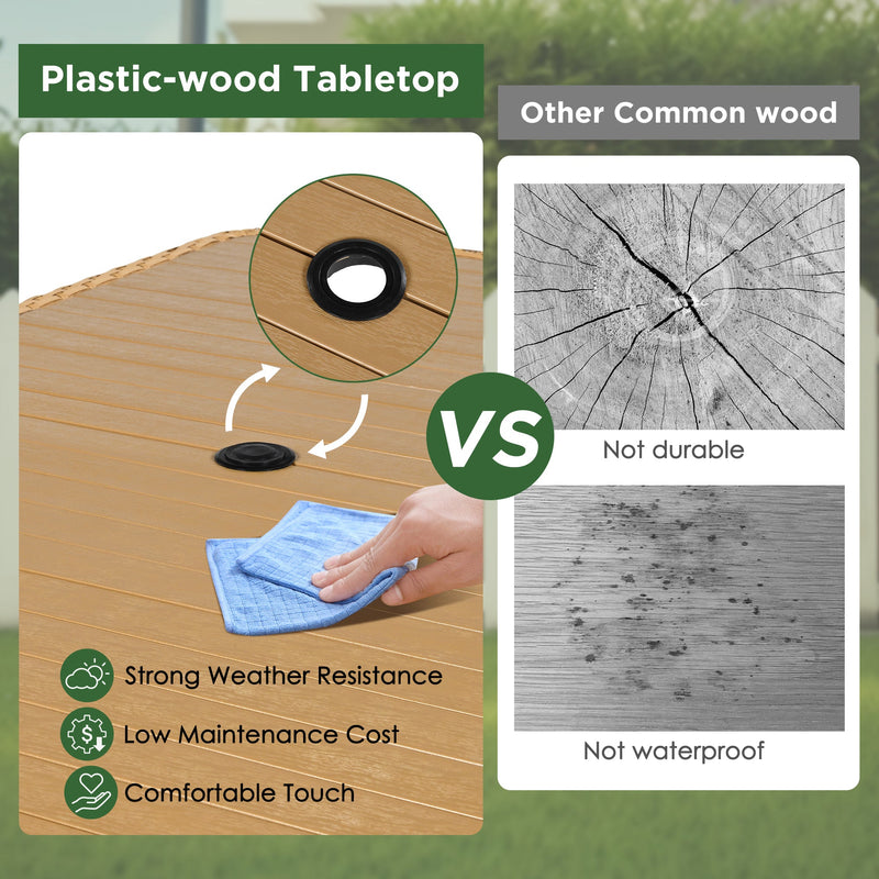 7 Pieces Patio Dining Set, Outdoor Wicker Furniture Set, Plastic-wood