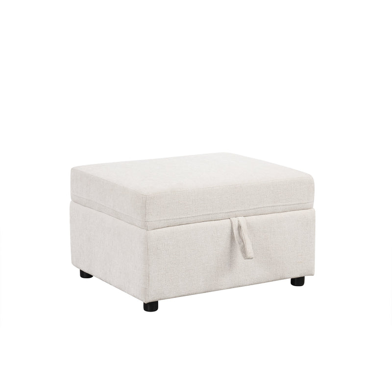 Beige Chenille Sectional Sofa Convertible Pull-out Bed with Storage