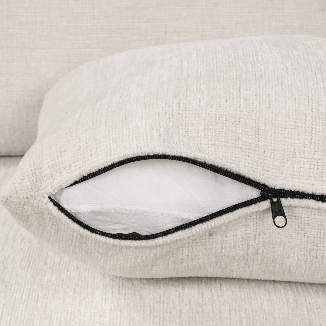 Beige Chenille Sectional Sofa Convertible Pull-out Bed with Storage